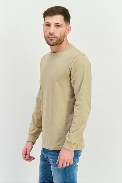 GAP Men Crew Neck Long Sleeves Plain T-Shirt, Khaki