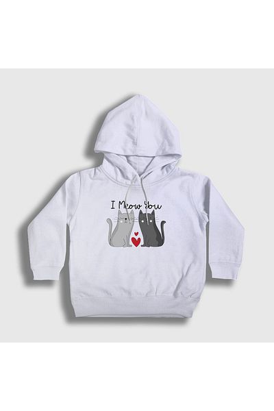 Presmono Hanorac alb unisex pentru copii - Meow You Cat, cu glugă, iubit 458712 tt
