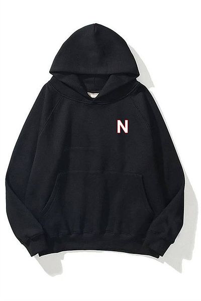 Trendiz Unisex Φούτερ με κουκούλα με μαύρο γράμμα N