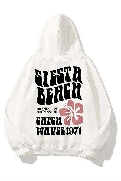 Trendiz Unisex Siesta Beach Λευκό Φούτερ Φούτερ με κουκούλα