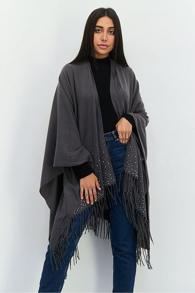 Adrienne Vittadini Women Textured Poncho, Charcoal