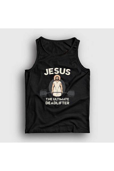 Presmono Unisex Μαύρος Ιησούς Το απόλυτο Deadlifter Gym Fitness Singlet 430918 ττ