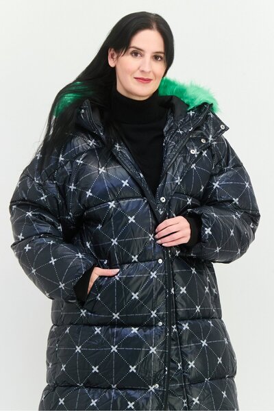 collusion Women Allover Print Puffer Jacket, Black