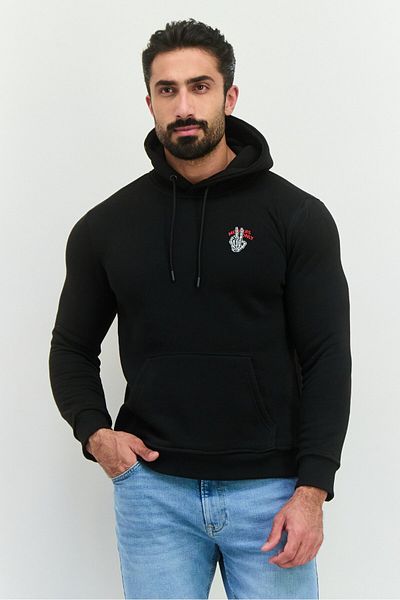 Members Only Men Embroidered Logo Long Sleeves Hoodie, Black