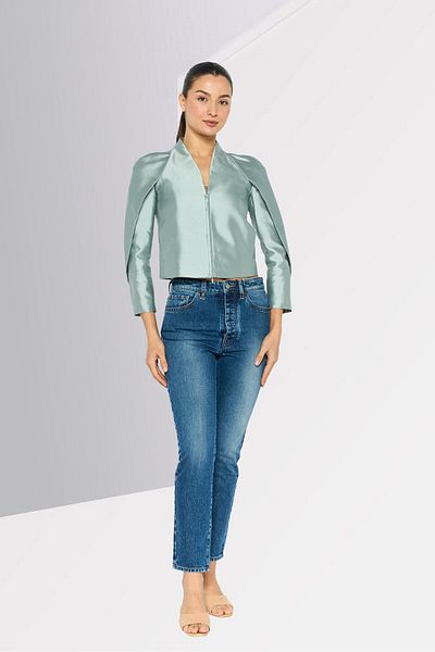 Emporio Armani Women Regular Fit Plain Semi Formal Blazer, Grey