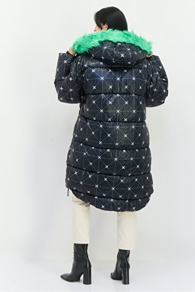 collusion Women Allover Print Puffer Jacket, Black