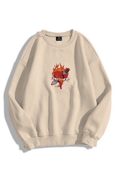 Trendiz Unisex Φούτερ με λαιμόκοψη Love Hate Crew Hoodie Stone