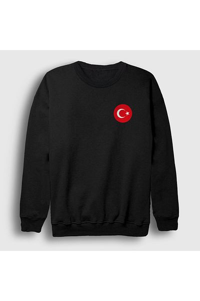Presmono Unisex Μαύρο φούτερ με στρογγυλό λογότυπο - Τουρκική σημαία, λογότυπο Moon Star 444773 ττ