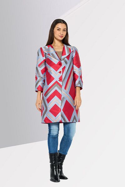 Emporio Armani Women Regular Fit Colorblock Trench Coats, Red