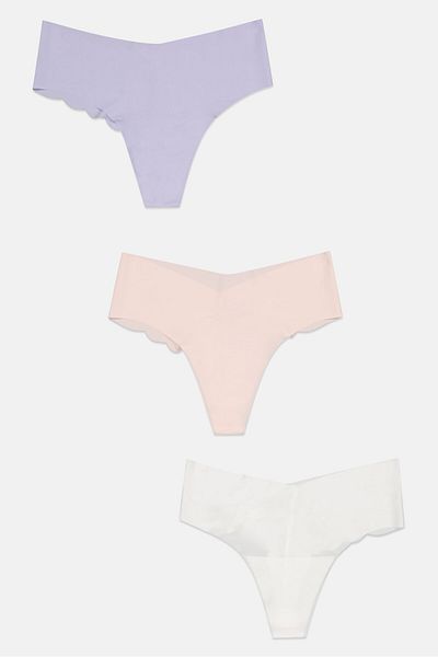 Bebe Women 3 Pieces Solid Laser Cut String Panties, Multicolor
