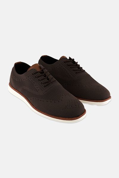 Algspar Men Brand Logo Lace Up Casual Shoes, Dark Brown