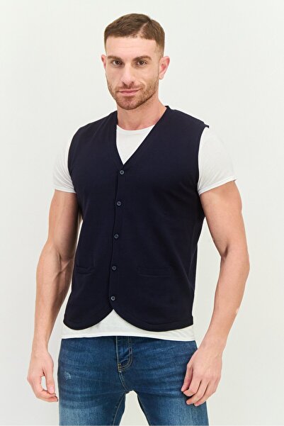 Sorbino جاكيت رجالي محبوك بفتحة رقبة على شكل حرف V، أزرق داكن