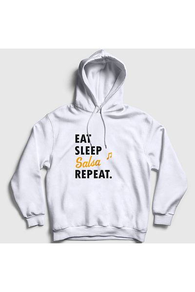 Presmono Unisex Λευκό - Eat Sleep Salsa Repeat Hooded Dancer φούτερ 464500 tt Δώρο