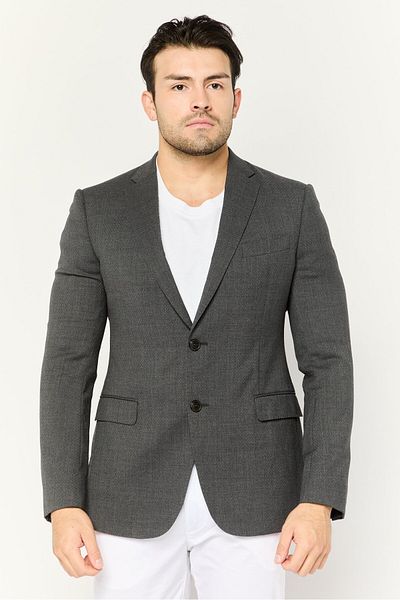 Emporio Armani Men Regular Fit Textured Semi-Formal Blazer, Dark Grey