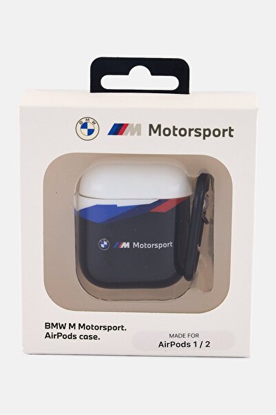 BMW Motorsport حافظة سماعات ايربودز 1/2 بشعار بي ام دبليو مع حلقة معدنية لسلسلة المفاتيح، باللون الأسود