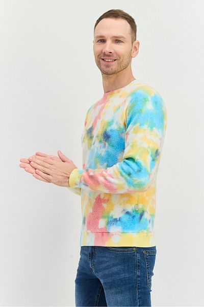 Feat Men Crew Neck Tie Dye Long Sleeves Sweatshirt, Beige