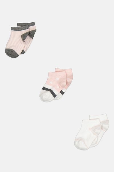 RBX Kids Girl 3 Pairs Stripe Ankle Socks, White