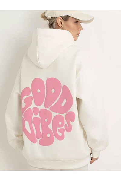 Cupla Unisex Λευκό φούτερ Good Vibes