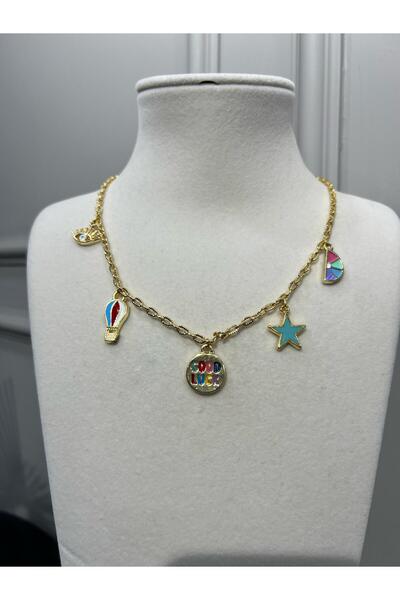 Store 5 Charmlı Çelik Şans Kolyesi