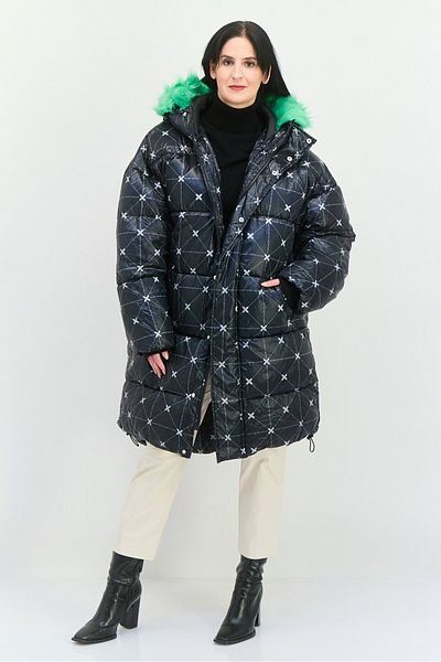 collusion Women Allover Print Puffer Jacket, Black