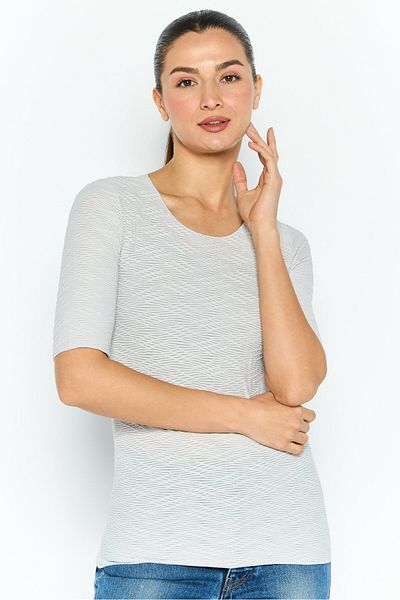 Emporio Armani Women Round Neck 3/4 Sleeve Textured Blouse, Light Grey