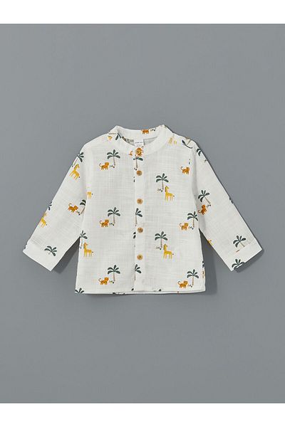 LC Waikiki Lcw Judge Collar Long Sleeve Pattern Boys Shirt and Pants 2-Piece Suit