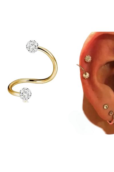 MAZEN Stoned Surgical Steel Spiral Twisted Cartilage Lip Piercing Gold Color