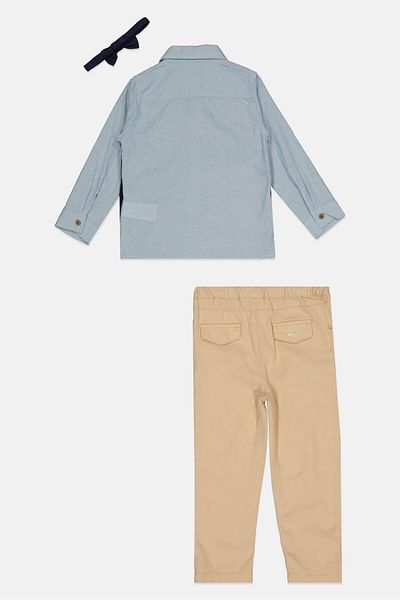 Little Gent Toddlers Boy 3 Piece Solid Shirt And Pants With Bow Tie, Blue