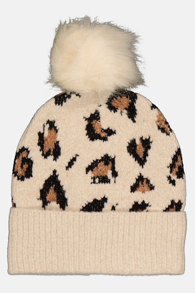 French Connection Women Allover Print Pom Pom Beanie Hat, Multicolor