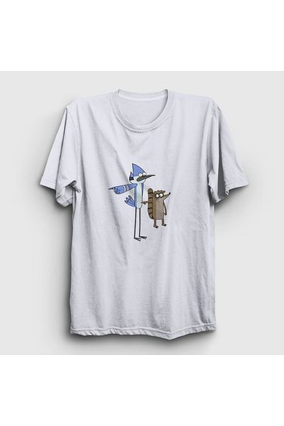 Presmono Tricou alb Mordecai și Rigby unisex pentru spectacol regulat - 449543 tt