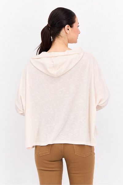89th + Madison Women Hooded Chambray Long Sleeves Sweatshirt, Cream