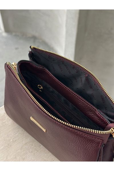 DERKON Genuine Leather Women's Crossbody Bag Amara Model Claret Red Color