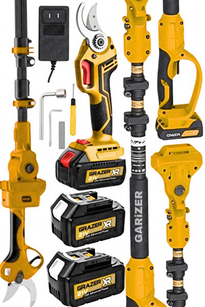 Graizer 21 V 3.0 Ah Akülü Bağ Dal Ağaç Budama Şarjlı Makası Makas Makinesi Teleskop Uzatma