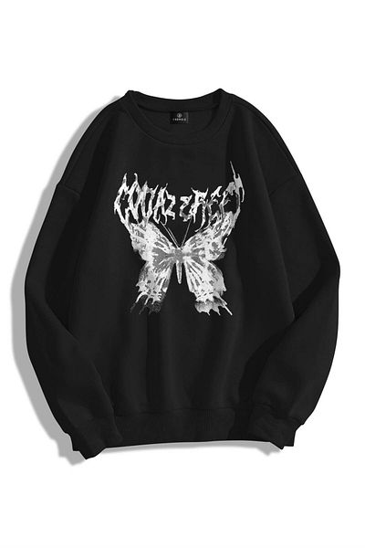 Trendiz Φούτερ με κουκούλα Unisex Punk Butterfly Crew Neck