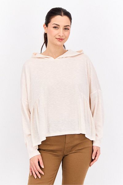 89th + Madison Women Hooded Chambray Long Sleeves Sweatshirt, Cream