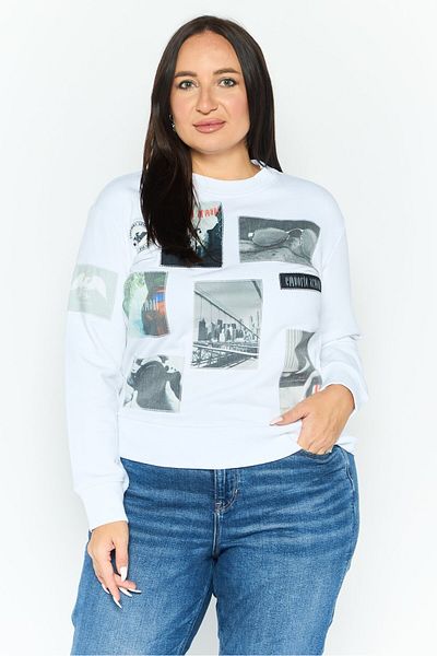 Emporio Armani Women Crew Neck Graphic Long Sleeve Sweatshirt, White Combo