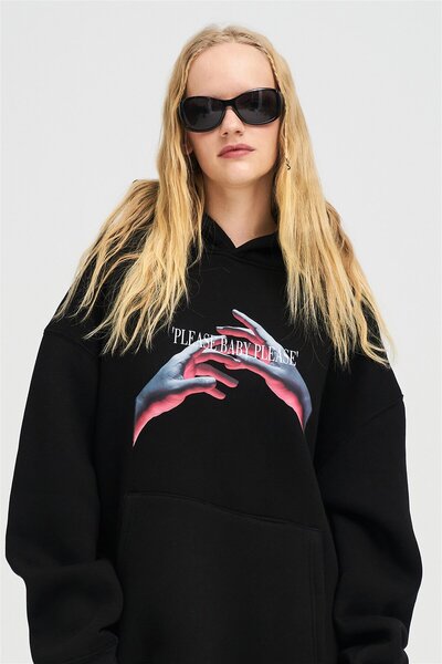 Trendiz Unisex Please Baby Sweatshirt Hoodie Black