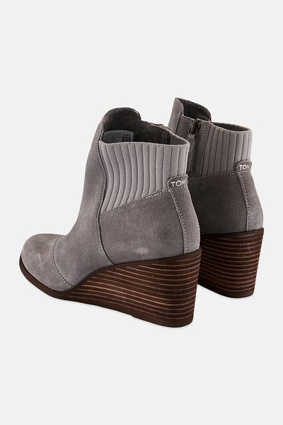 Toms Women Sadie Zipper Closure Ankle Wedge Boots, Grey
