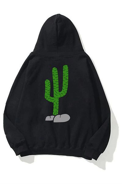 Trendiz Unisex Spiky Cactus Travis Scott Φούτερ με κουκούλα μαύρο