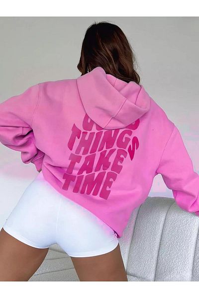 Cupla Unisex ροζ φούτερ "Good Things Take Time".