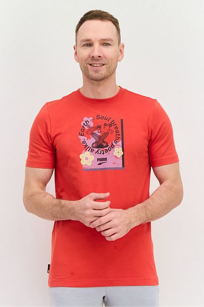 Puma Men Regular Fit Brand Logo Short Sleeves Outdoor T-shirt, Red
