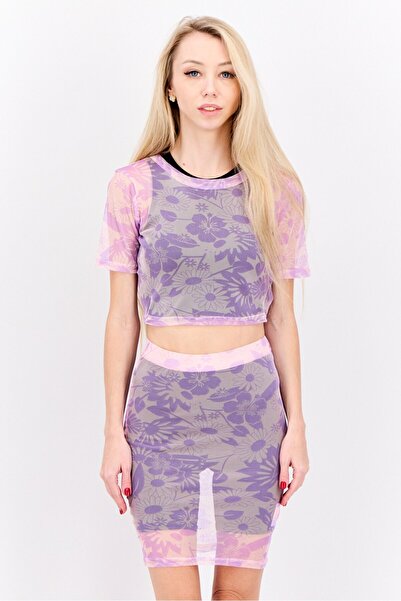 Brave Soul Women 2 Pieces Floral Pattern Top And Bottom Set, Pink