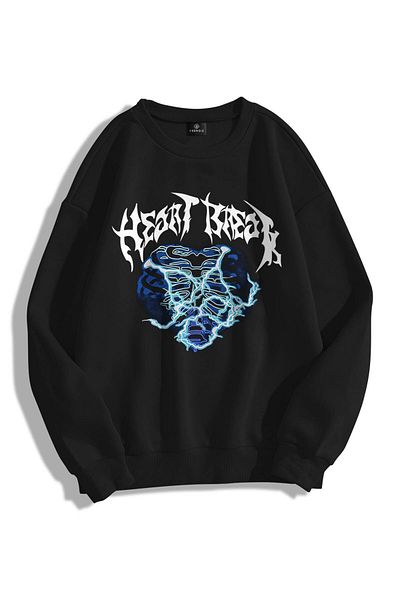Trendiz Unisex φούτερ Heart Break Crew λαιμόκοψη με κουκούλα μαύρο