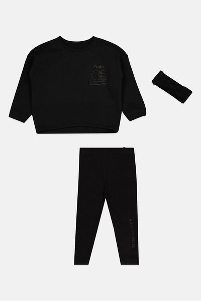 Fudo Toddlers Girl 3 Pcs Sweatshirt And Leggings Set, Black