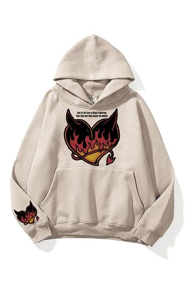 Trendiz Unisex Love Is Evil Φούτερ Hoodie Stone