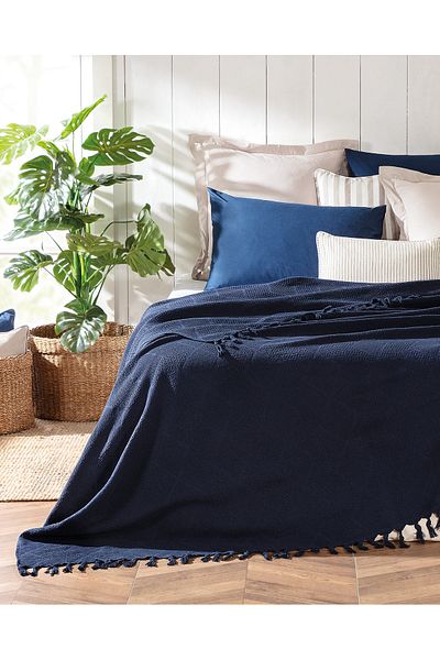 Madame Coco Basile Double Bedspread - Navy Blue