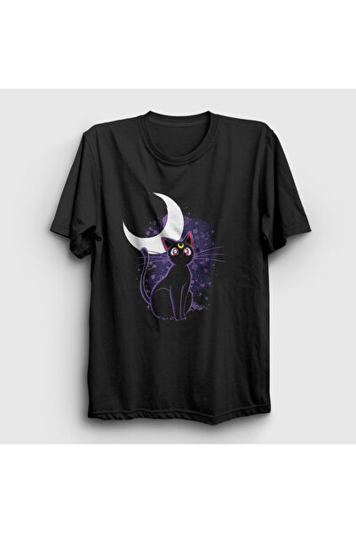 Presmono Unisex Siyah Luna Kedi Kedili Sailor Moon Ay Savaşçısı T-Shirt 486000tt