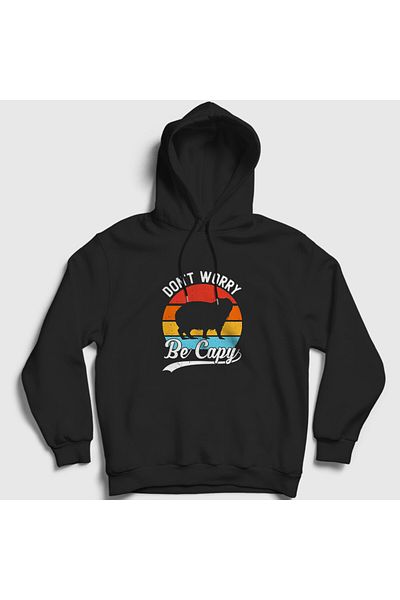 Presmono Φούτερ Unisex Μαύρη κουκούλα - Don't Worry Be Capy Capybara 489877 ττ