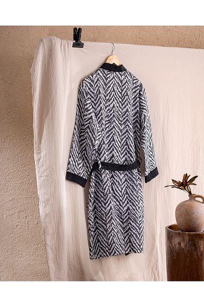 Madame Coco Adrianne Black Muslin Bathrobe - 100% Cotton,NaturalCollection