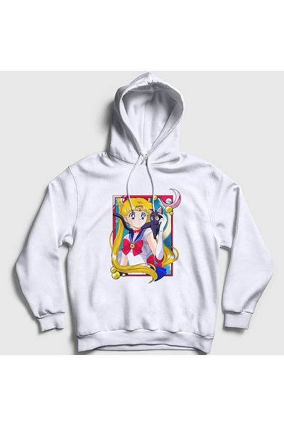 Presmono Unisex Λευκό φούτερ Sailor Moon με κουκούλα - Serena Usagi Moon Warrior 487531 ττ